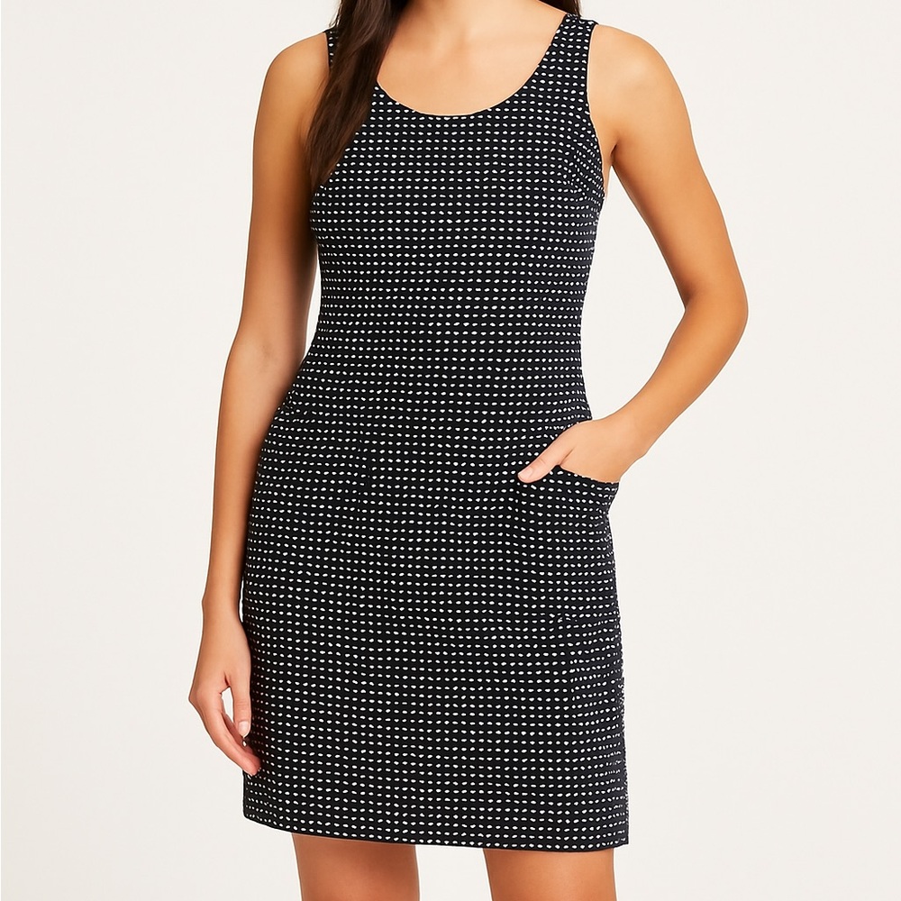 BROOKS BROTHERS | Navy Blue & White Sleeveless Tweed Dress with Pockets Size 6P